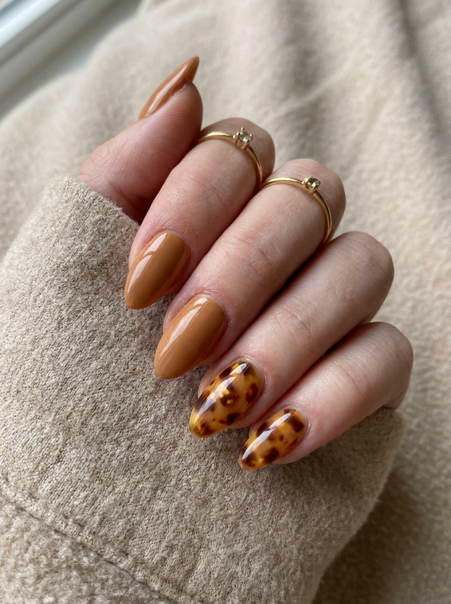 Cute Tortoise Accent Nails als Cute Fall Nails Inspiration 2026